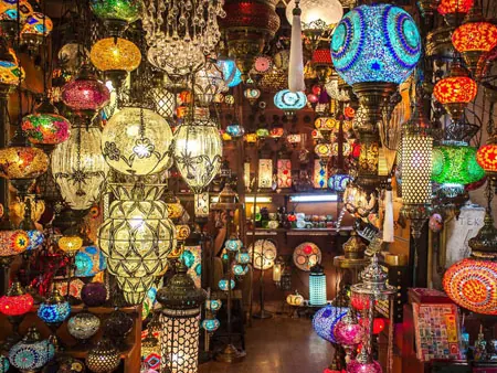 Colourful lamps in the Grand Bazaar