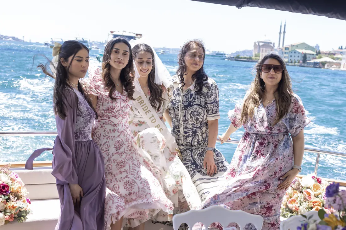 Bride to be and her friends on a yacht on the Bosphorus