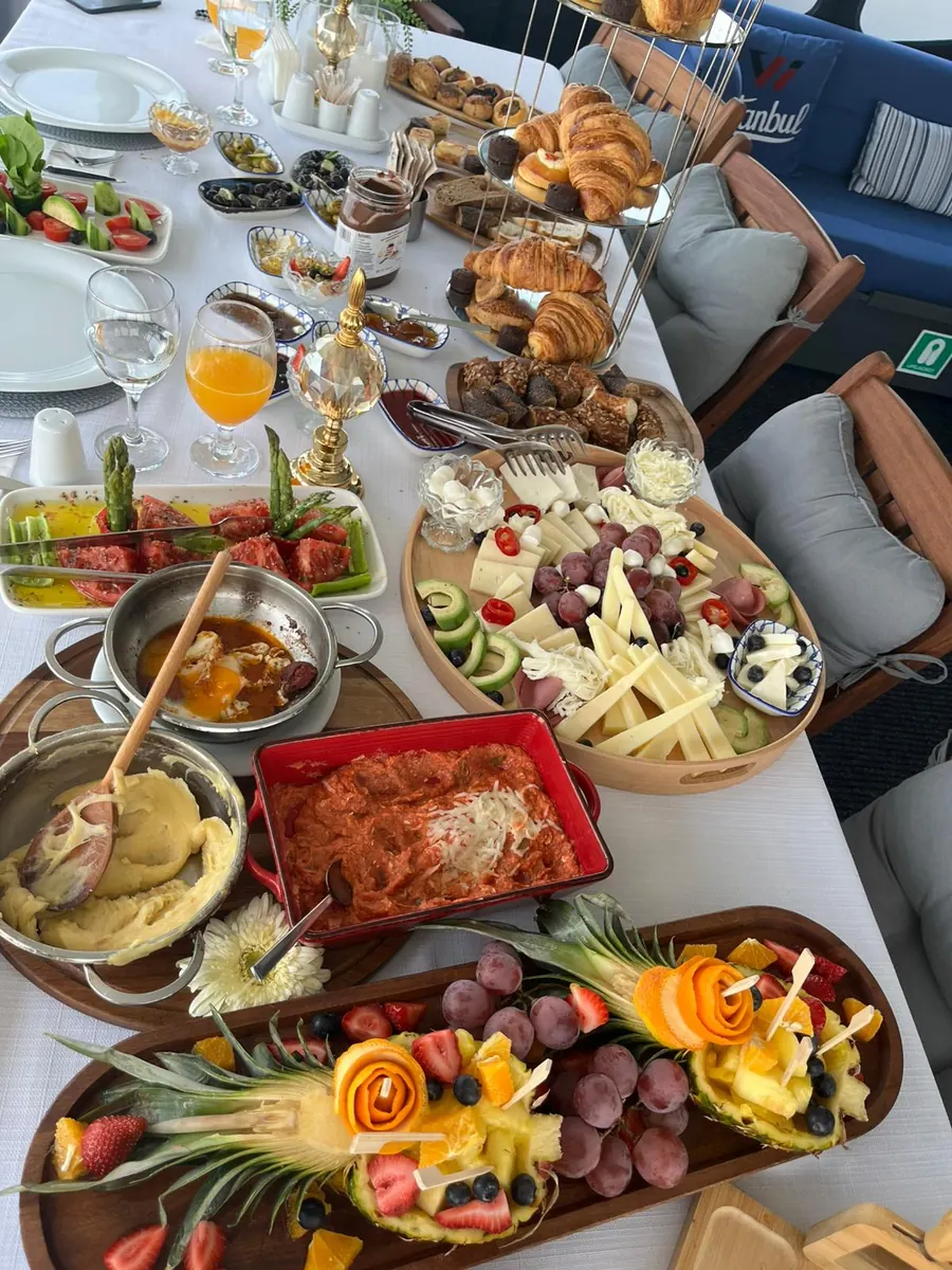 Brunch table set on a private yacht