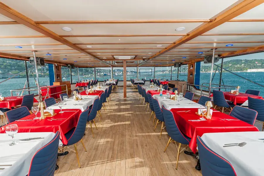 Dinner saloon with panoramic windows over the Bosphorus