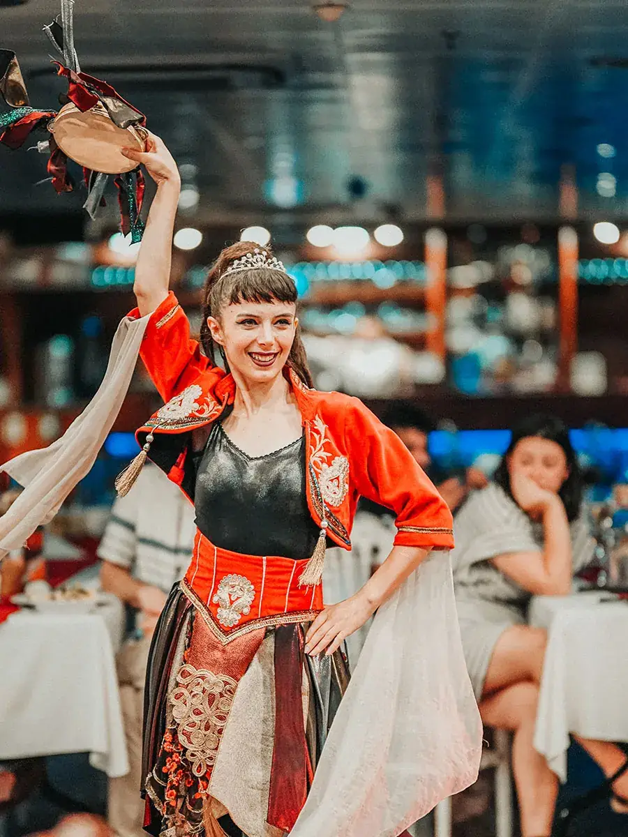 Folk dancer in traditional costume at the Turkish night show