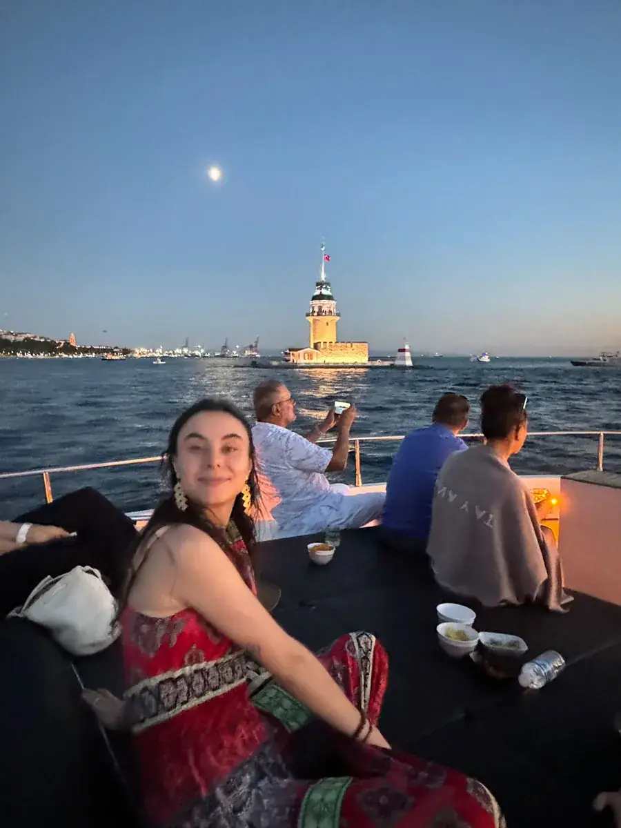 The Maiden's Tower at dusk seen from the sunset yacht