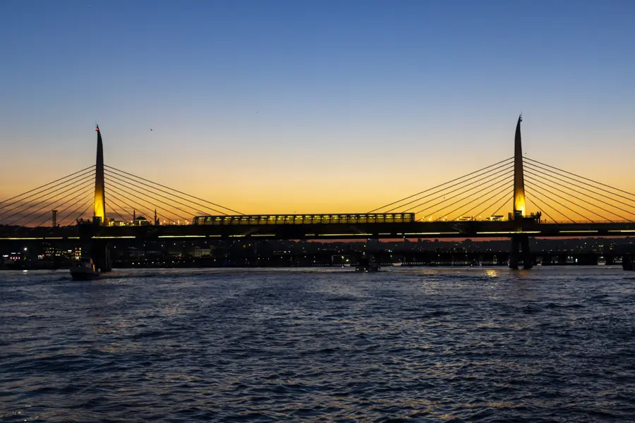 Sunset over the Golden Horn seen from a private yacht cruise