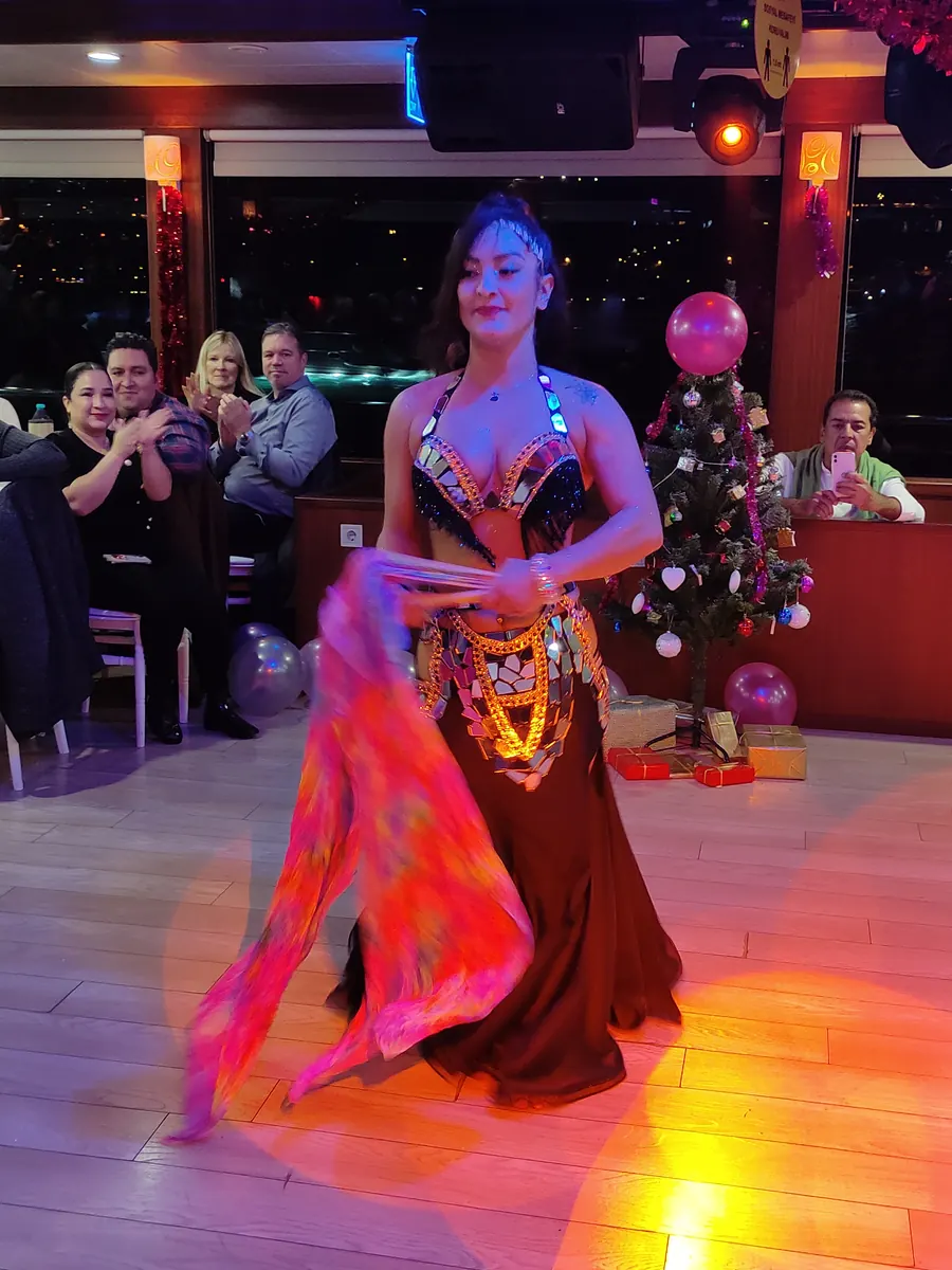 Dance show in the saloon during a New Year's Eve cruise
