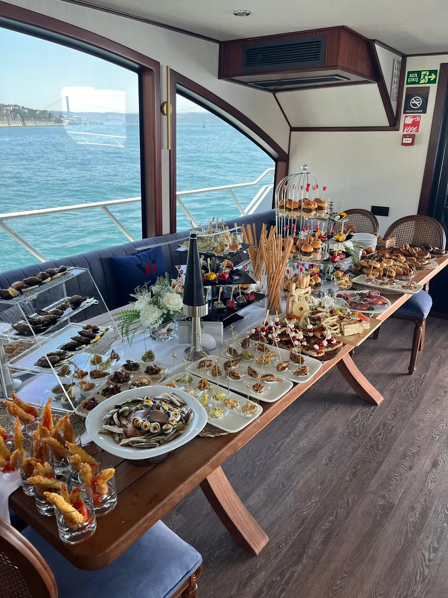 New Year buffet in a yacht saloon