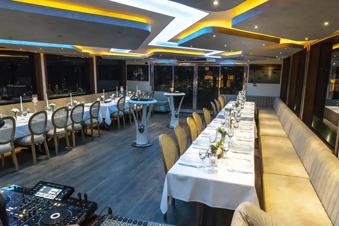 Yacht saloon prepared as a launch venue