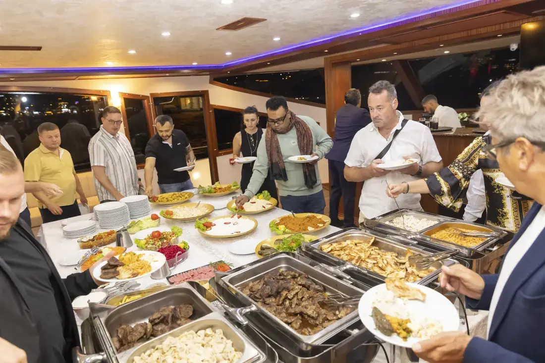 Team lunch buffet on a yacht