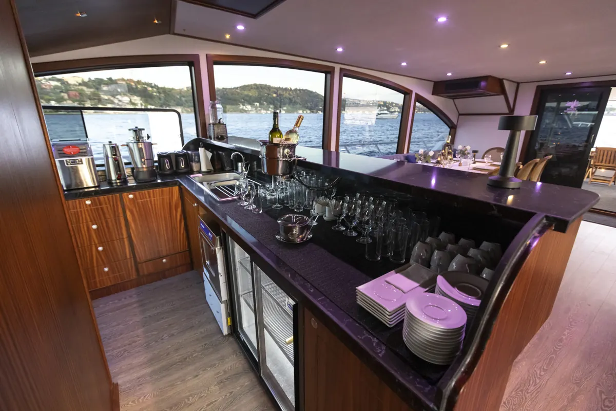 Bar in the saloon of the White Istanbul yacht