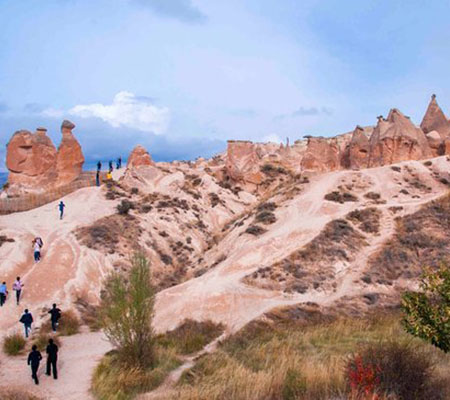 Rounded pink and cream rock formations in Devrent Valley, the Imagination Valley of Cappadocia
