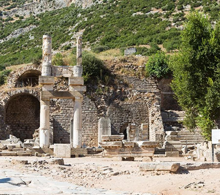 Columns and ruins near the Temple of Domitian at Ephesus