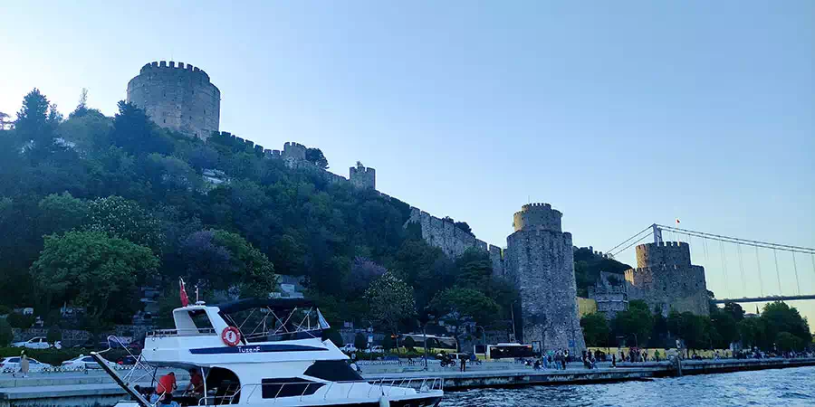 Towers and walls of Rumeli Fortress above the Bosphorus