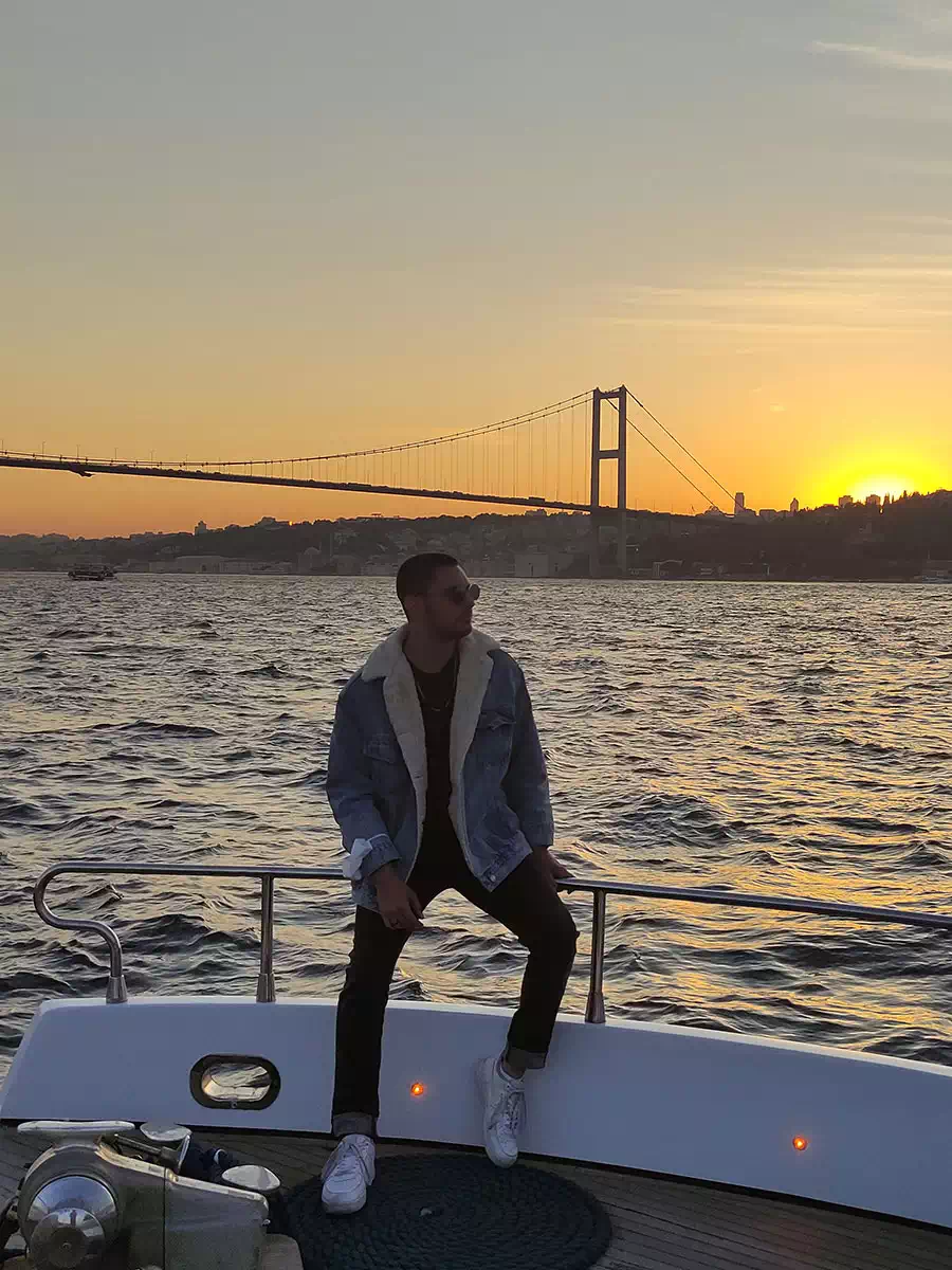 Bosphorus at sunset with the Istanbul skyline