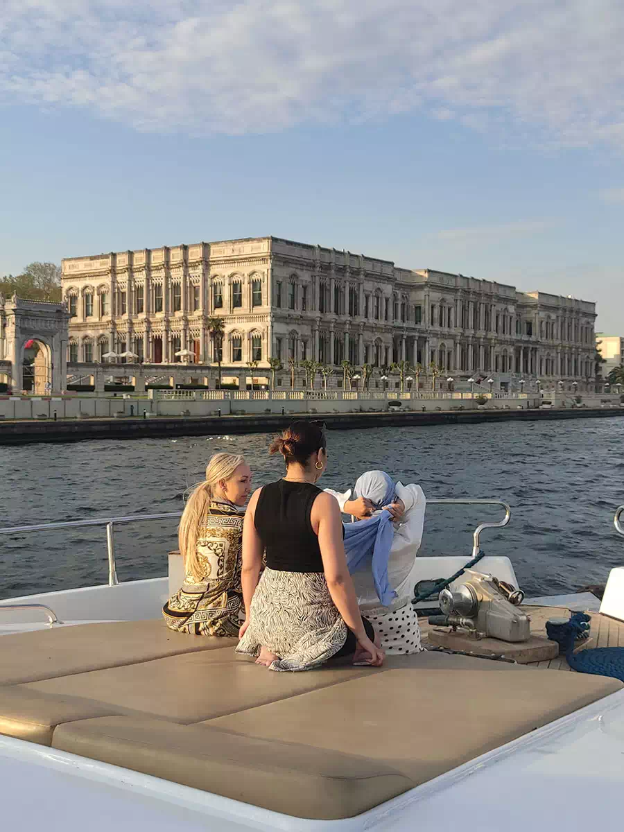 Dolmabahçe Palace facade seen from a Bosphorus cruise