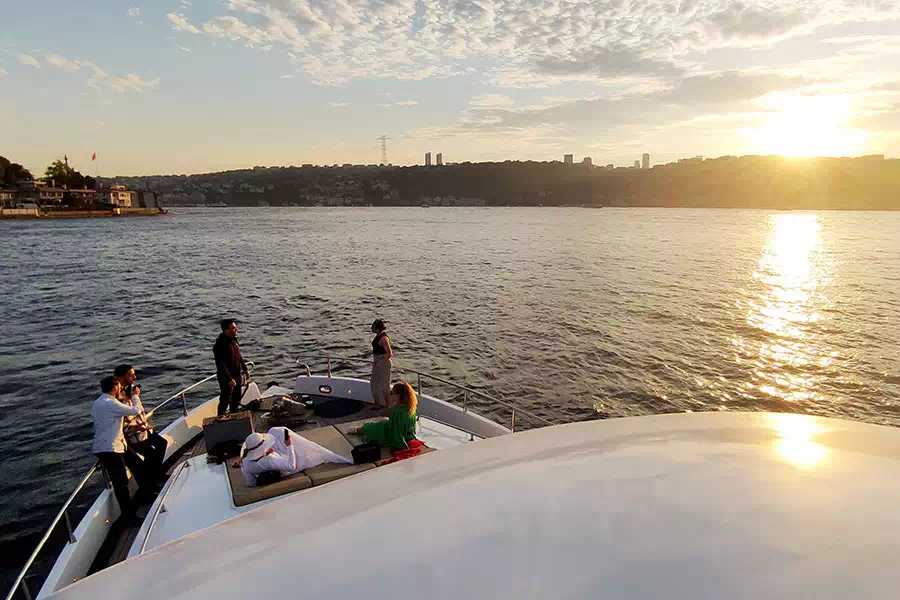 Flybridge of a yacht used for Bosphorus sunset cruises
