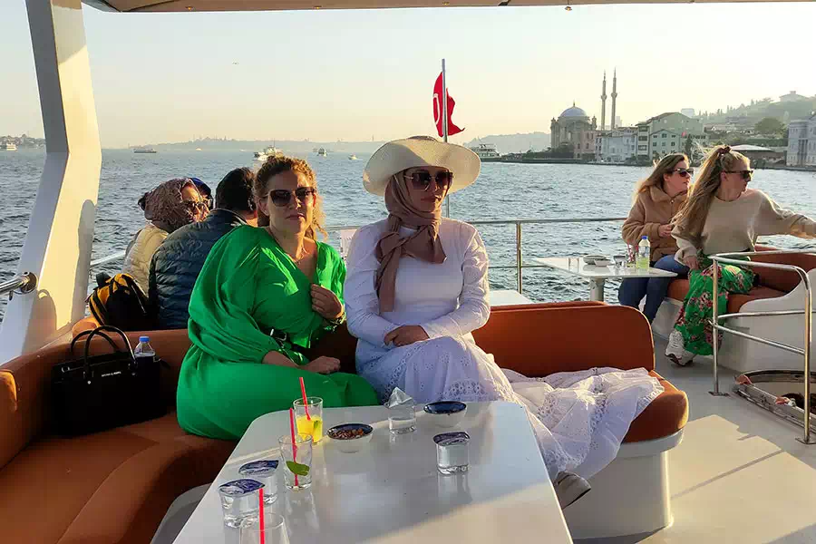Front deck viewing area of a Bosphorus sunset cruise yacht