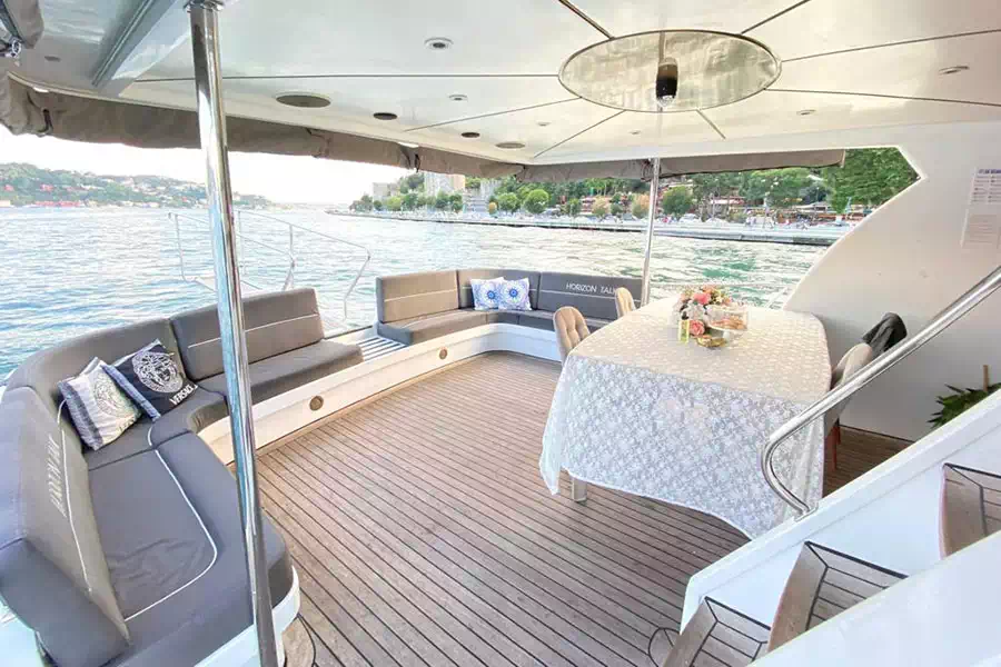 Rear deck seating on a Bosphorus sunset cruise yacht