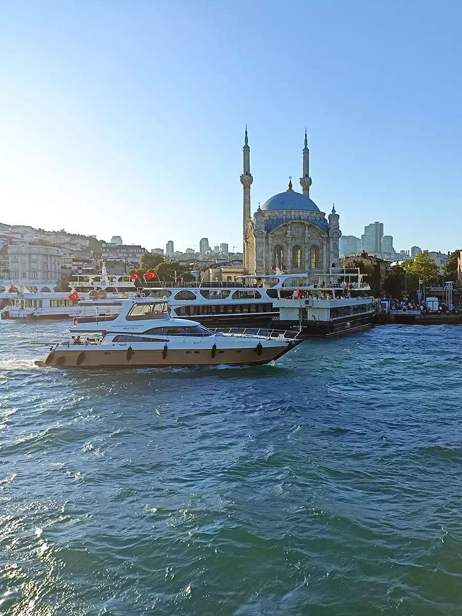 Guests relaxing on the deck of a private Bosphorus yacht