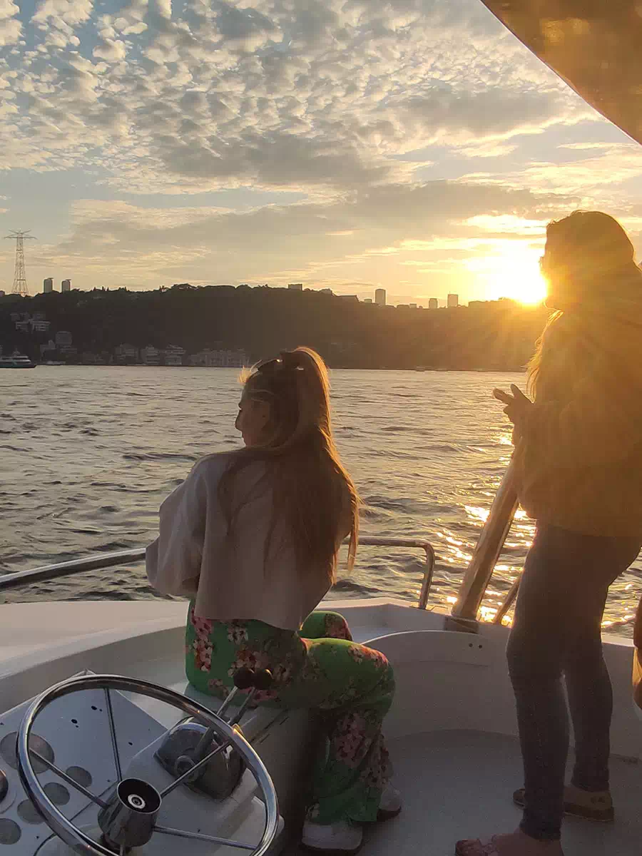 Sunset over the Bosphorus seen from a cruise boat