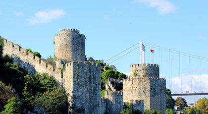 Towers and walls of Rumeli Fortress above the Bosphorus