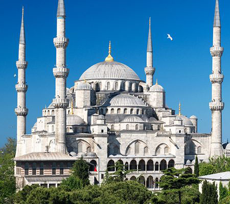 The Blue Mosque (Sultan Ahmed Mosque) and its six minarets in Istanbul