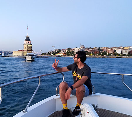 Guests on deck during a Bosphorus sunset cruise in Istanbul