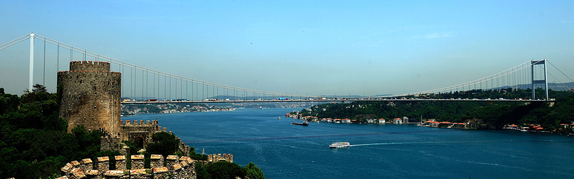 The Bosphorus Strait in Istanbul seen from the European shore towards Asia