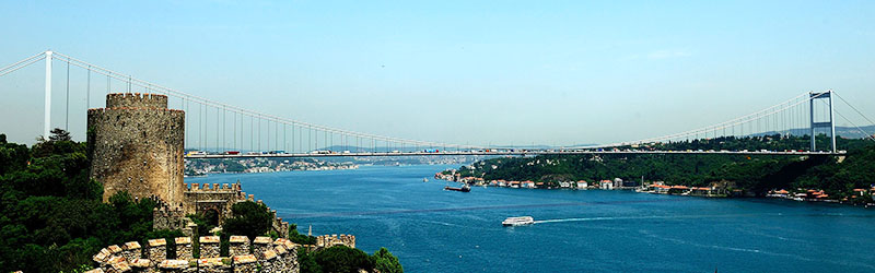 View of the Bosphorus Strait and its shoreline in Istanbul