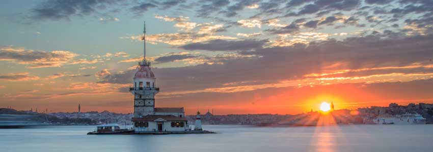 Maiden's Tower on its small island at sunset