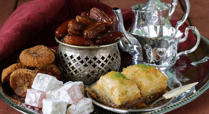 A table of Turkish mezes and dishes in an Istanbul restaurant