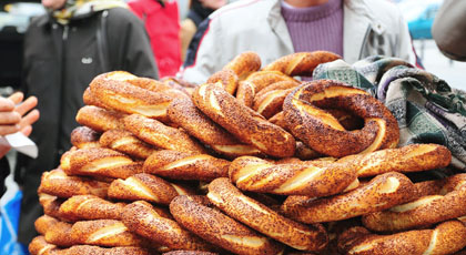 Istanbul street food stall selling simit and snacks