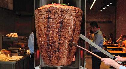 Döner kebab sliced from the spit in Istanbul