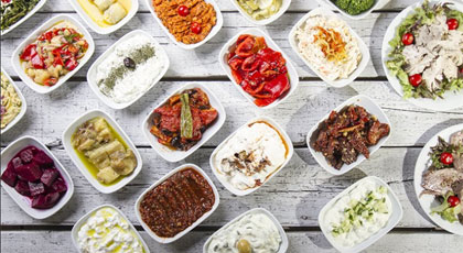 Selection of Turkish meze starters on small plates